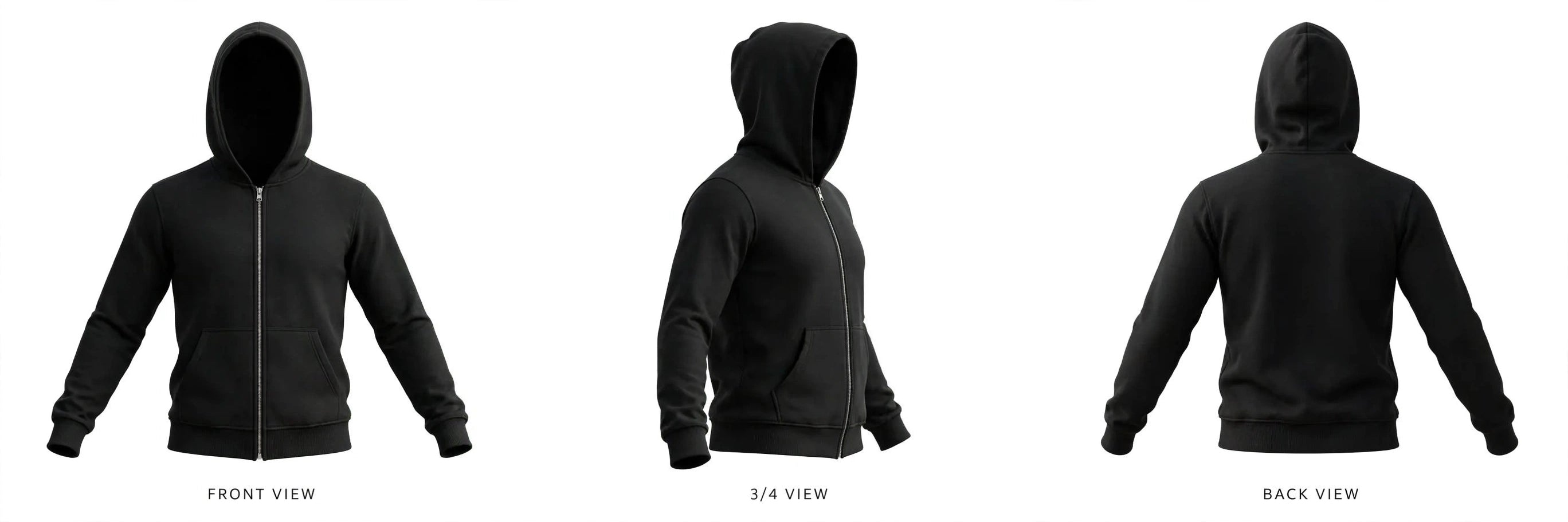Boys' Black Full-Zip Hooded Sweatshirt