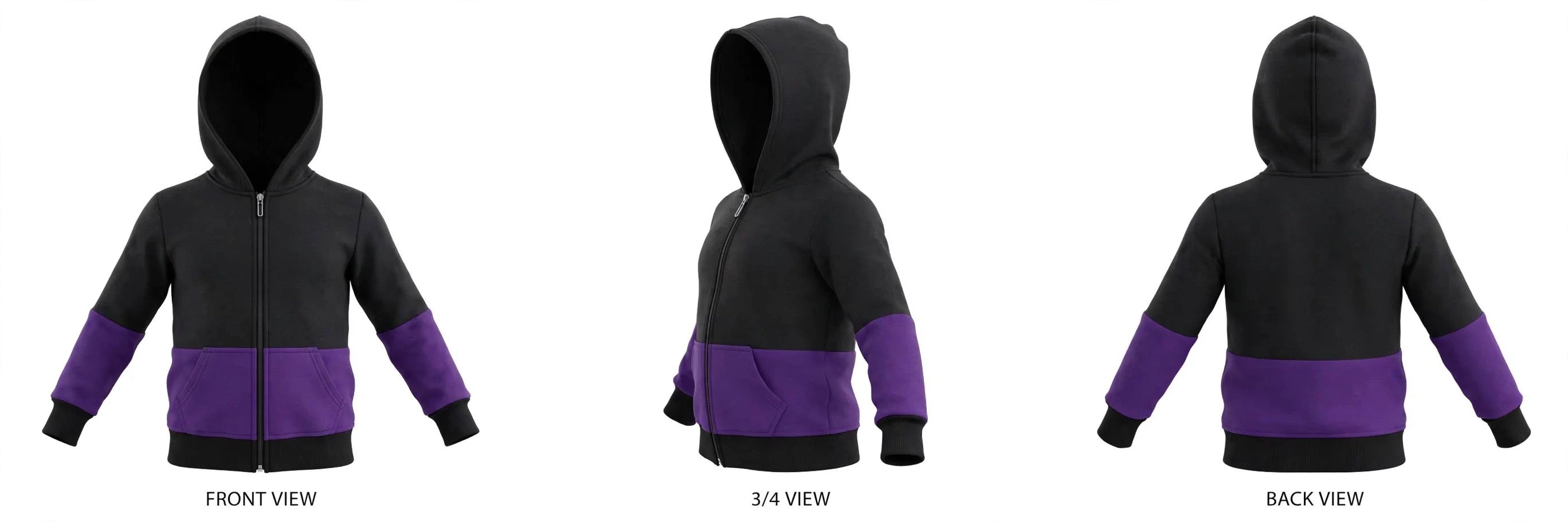 Kids Color Block Zip-Up Hoodie – Black & Purple