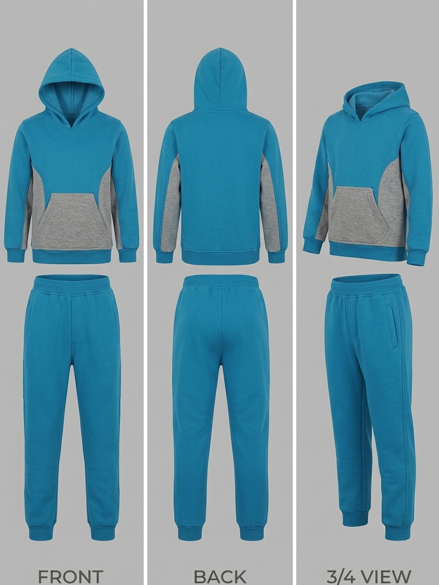 Kids' Turquoise & Grey Hooded Sweatshirt Set