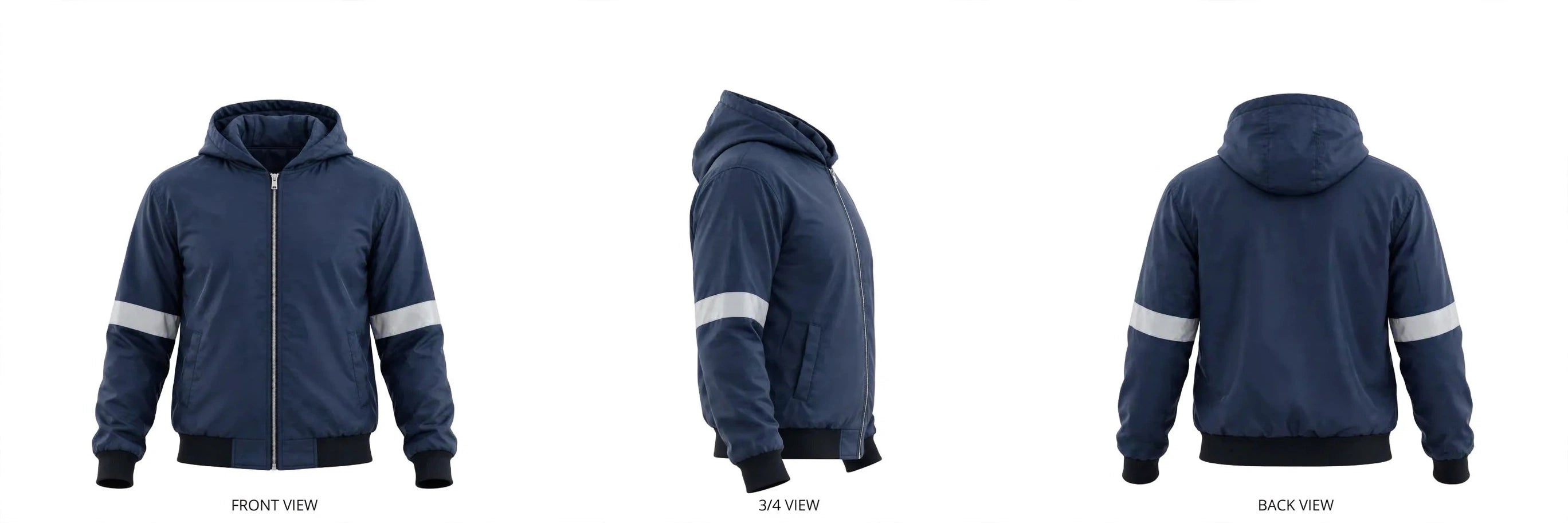 Navy Blue Reflective Hooded Work Jacket