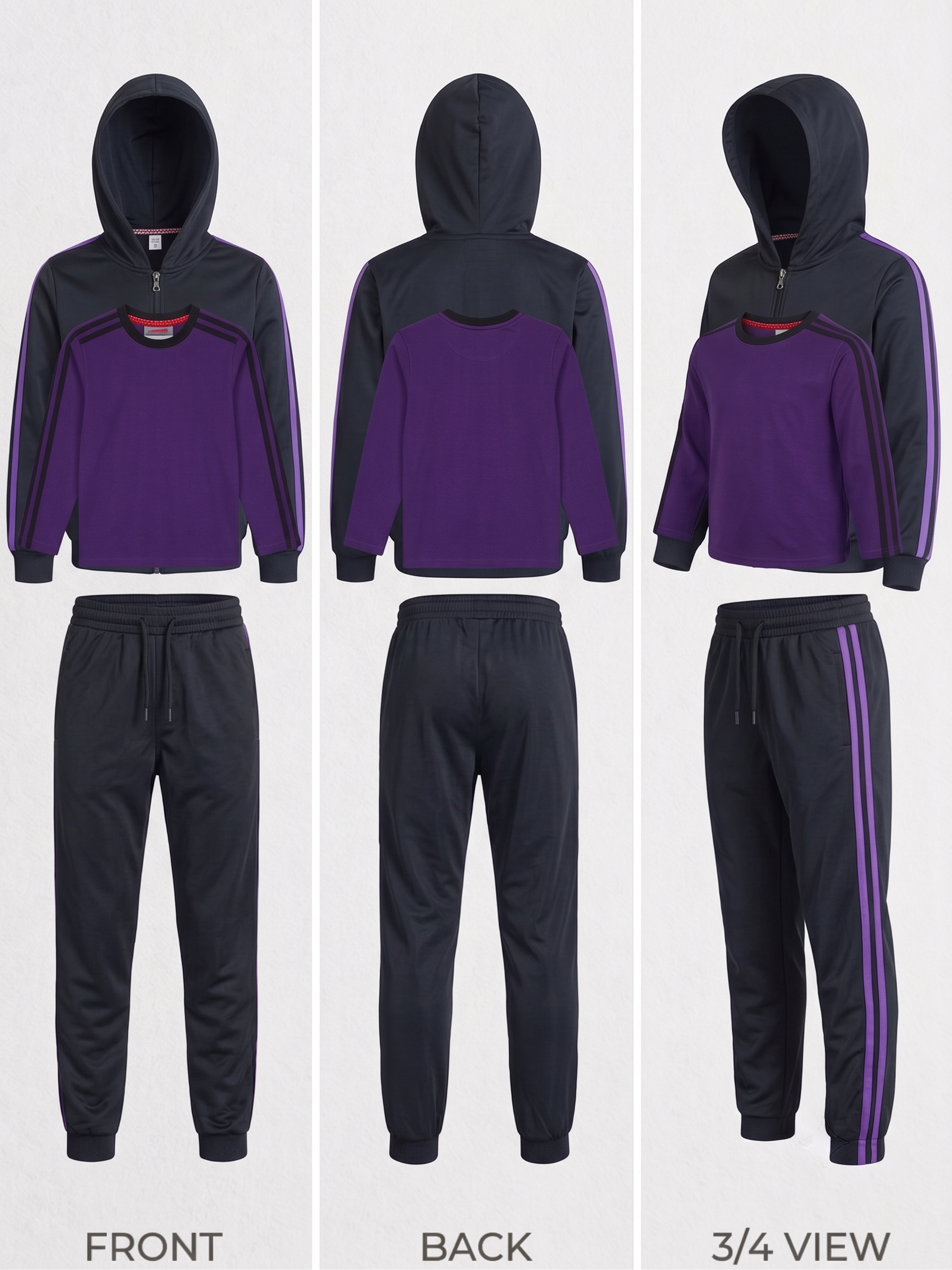 Black & Purple 3-Piece Tracksuit Set