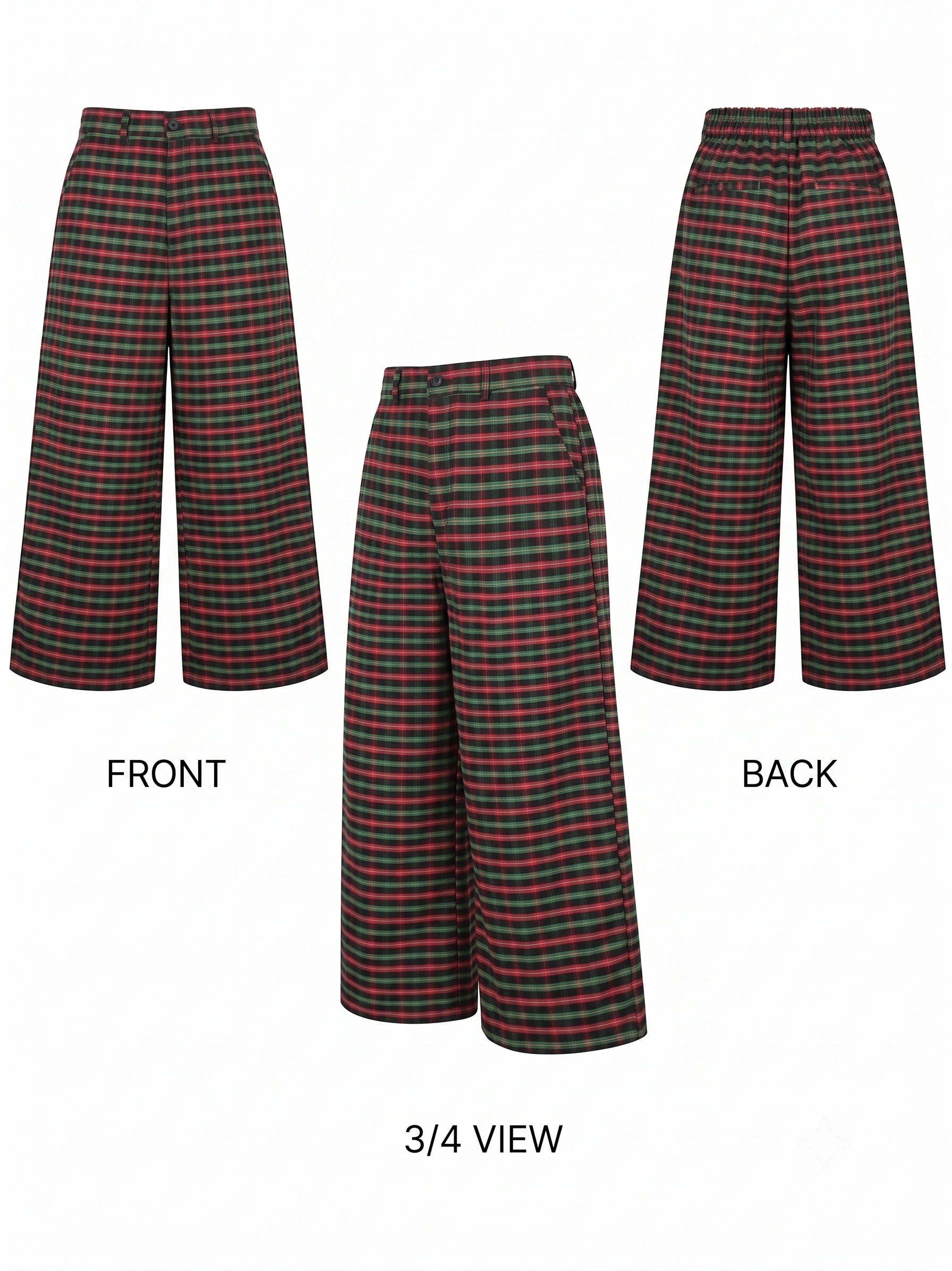 Red & Green Tartan Wide-Leg Pants